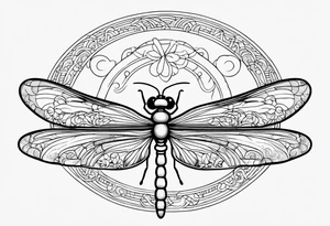 (fine line) cloud and sun with small dragonfly tattoo idea