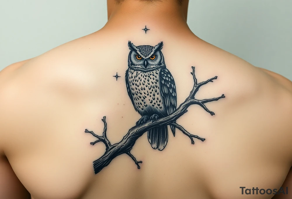 wise owl perched on ancient oak branch under starlit sky tattoo idea wise owl perched on ancient oak branch under starlit sky tattoo idea