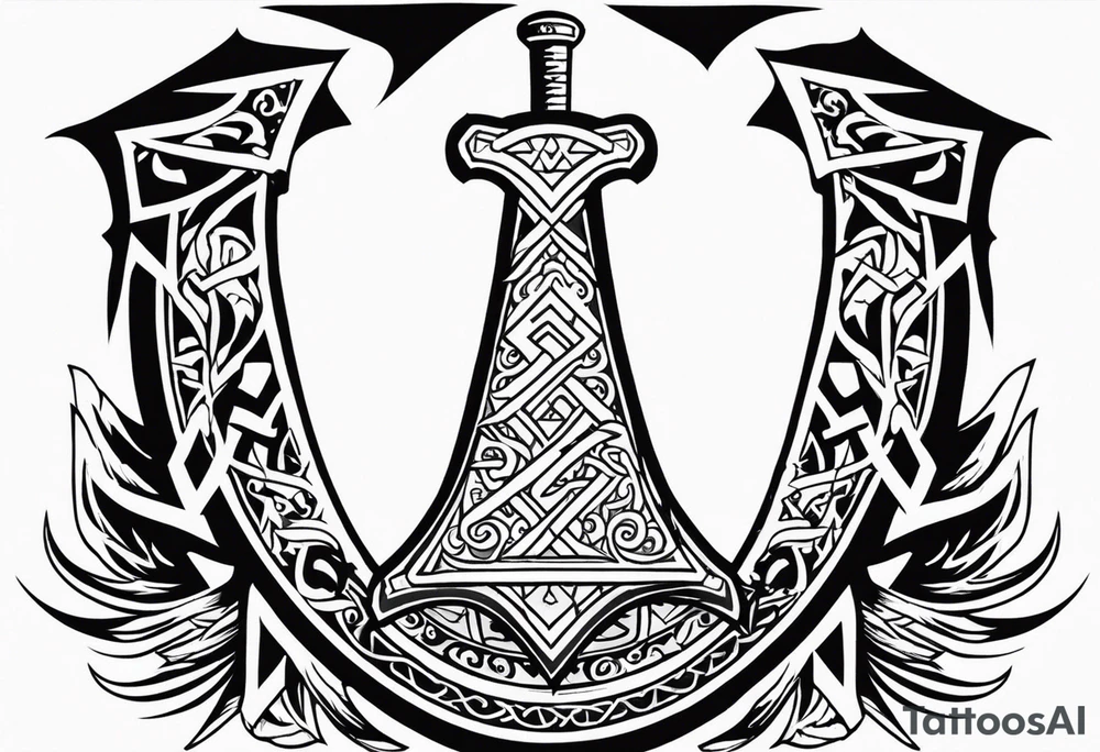 Valhalla sword shield dragon axe Valknut tattoo idea