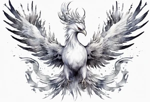 a white phoenix wearing steel crown around its head tattoo idea