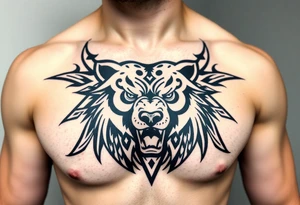 powerful bear with roman deisgn tattoo idea