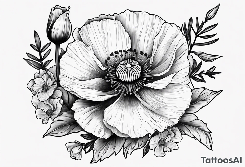 Poppy and larkspur tattoo idea