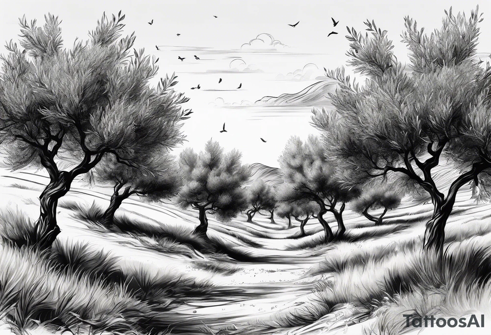 Olive trees individual leaves floating in the wind tattoo idea
