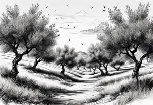 Olive trees individual leaves floating in the wind tattoo idea