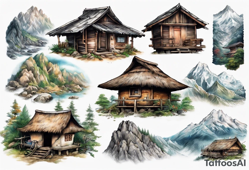 a hut in the mountains tattoo idea