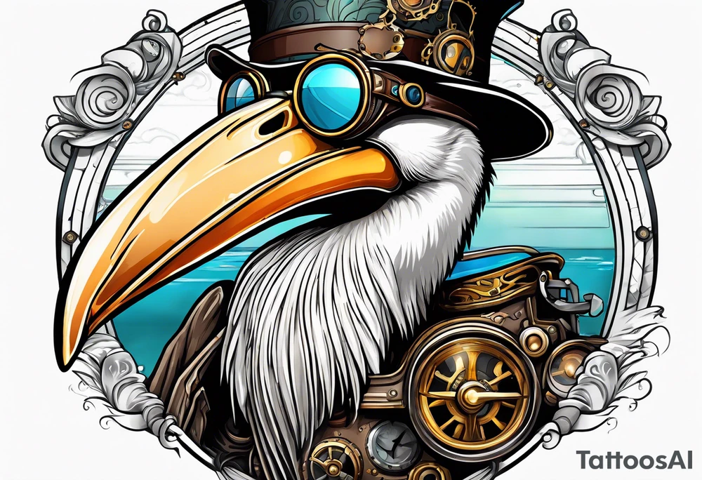 pelican wearing steampunk goggles tattoo idea