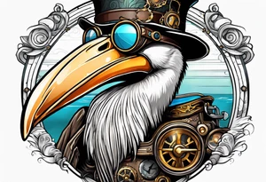 pelican wearing steampunk goggles tattoo idea