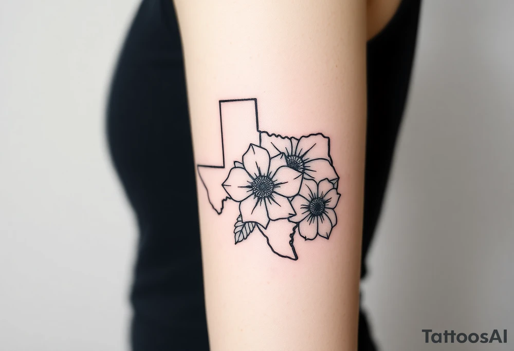Texas state flower bouquet with Washington state flower and Connecticut state flower tattoo idea