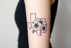 Texas state flower bouquet with Washington state flower and Connecticut state flower tattoo idea