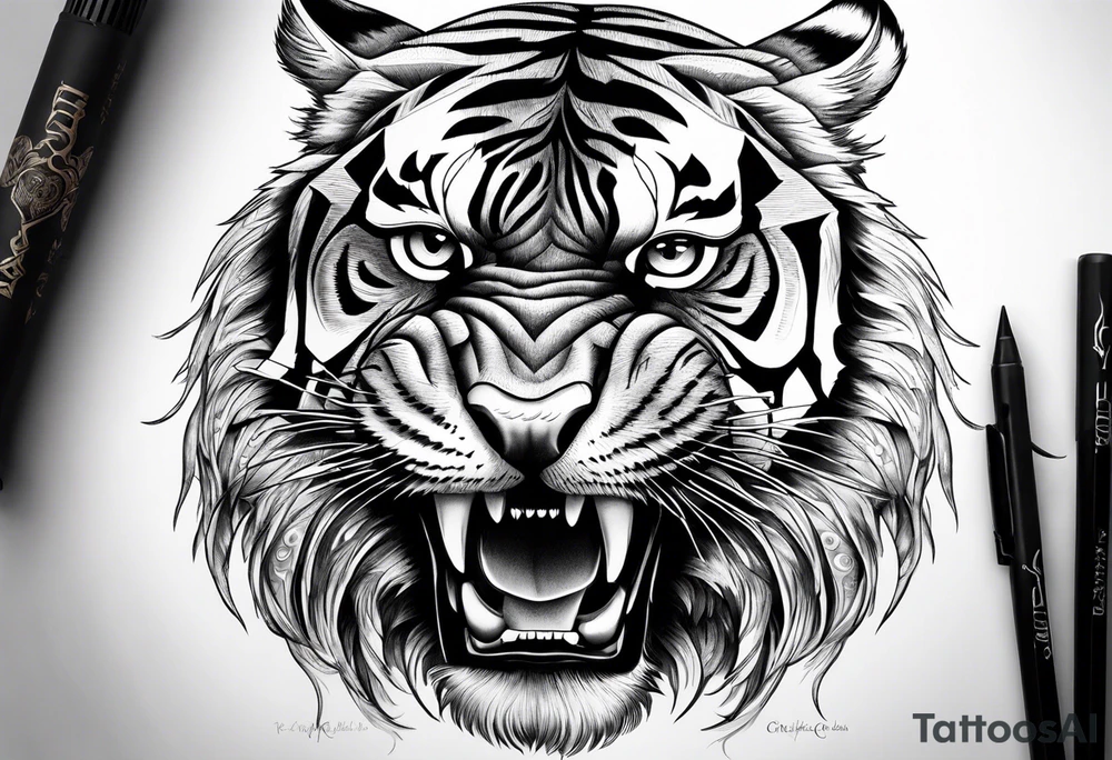 Tiger with owl eyes tattoo idea