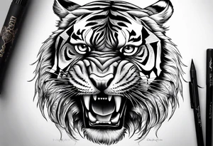 Tiger with owl eyes tattoo idea