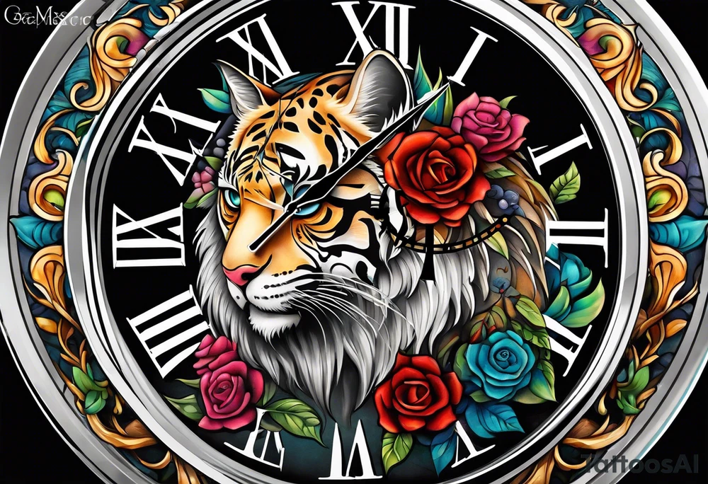 fantasy animal, clock tattoo idea