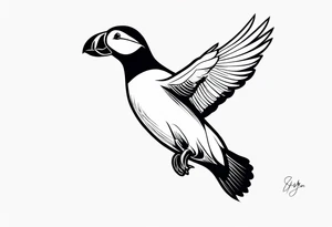 a black flying puffin 
 -  forarm Tattoo tattoo idea