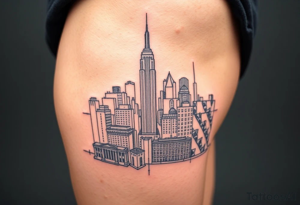 corrupted new york city landscape tattoo idea