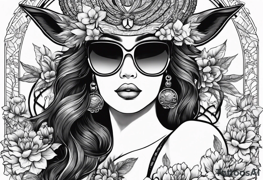 woman with big titts and a capricorn with sunglasses tattoo idea