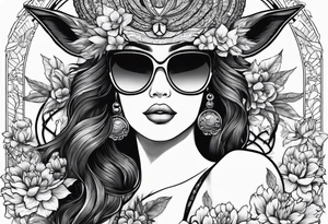woman with big titts and a capricorn with sunglasses tattoo idea