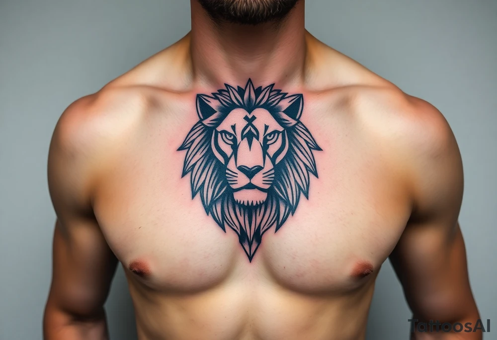 lion on one pec tattoo idea