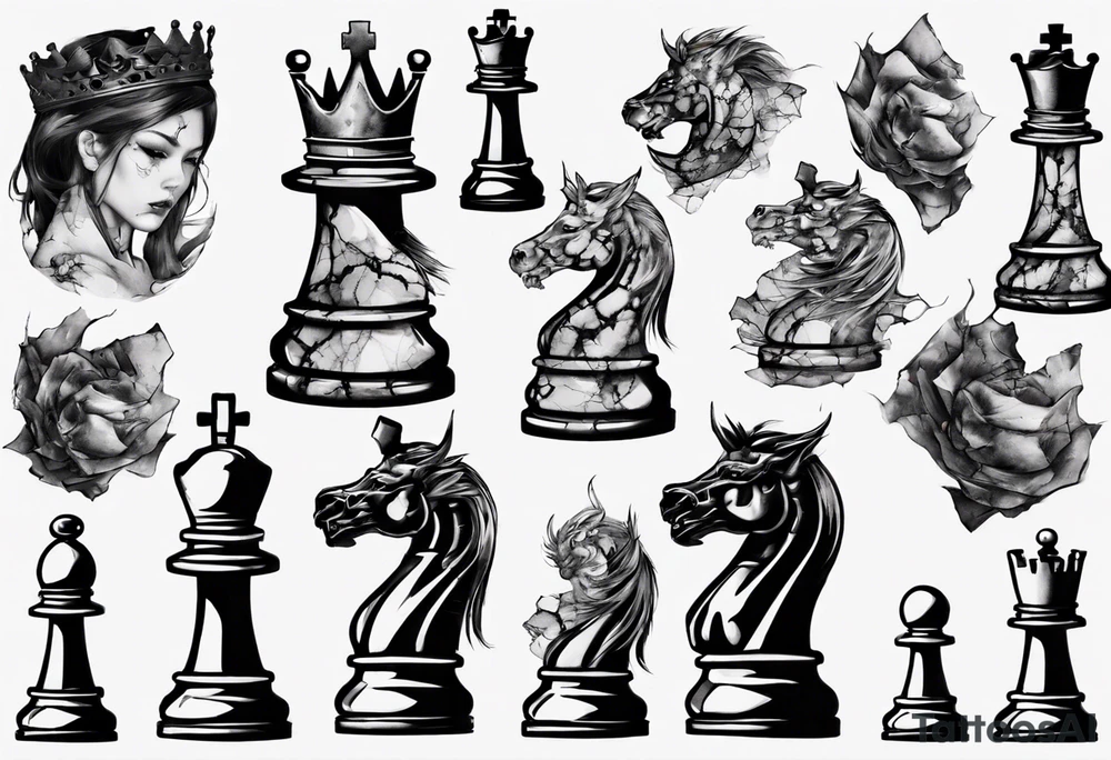 big king chess with lots of cracks marble tattoo idea