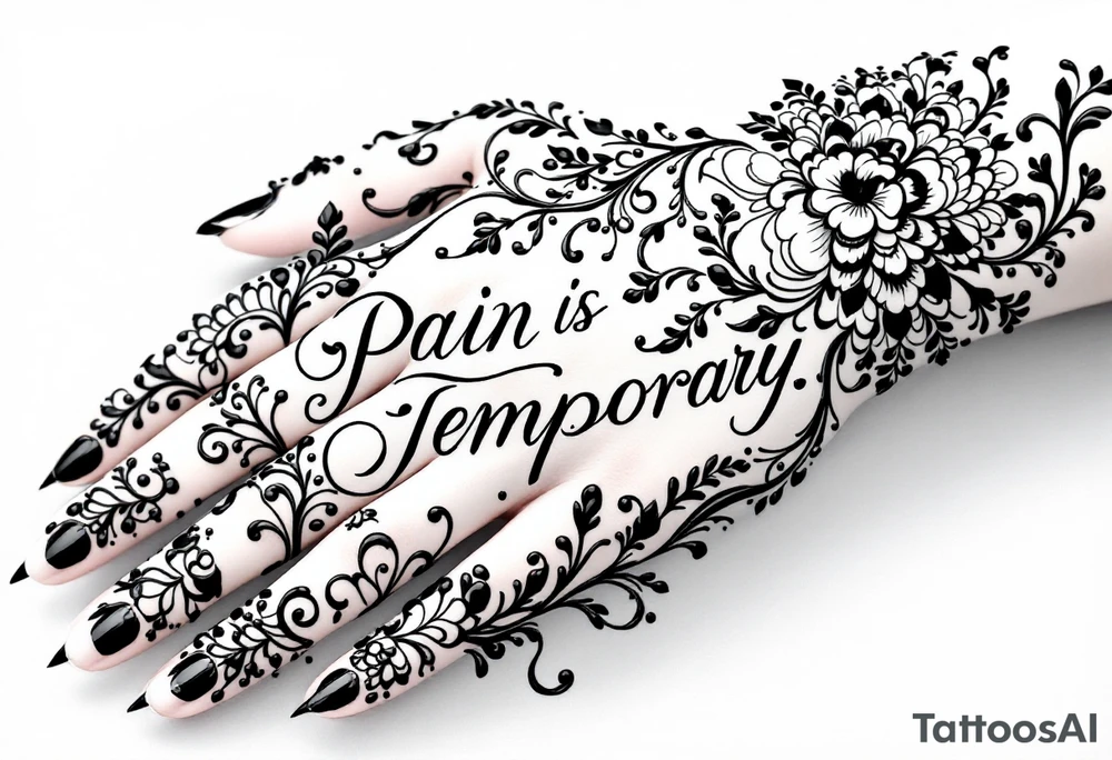 Indian style Henna tattoo including words pain is temporary and make it taller than it is wide and have it flowing tattoo idea