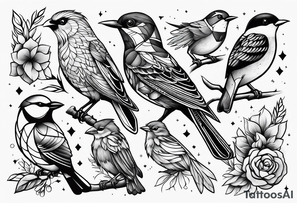 Variety of birds style flash sheet tattoo idea