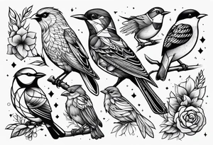 Variety of birds style flash sheet tattoo idea