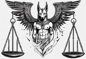heart and feather on scales anubis weighing of the souls tattoo idea