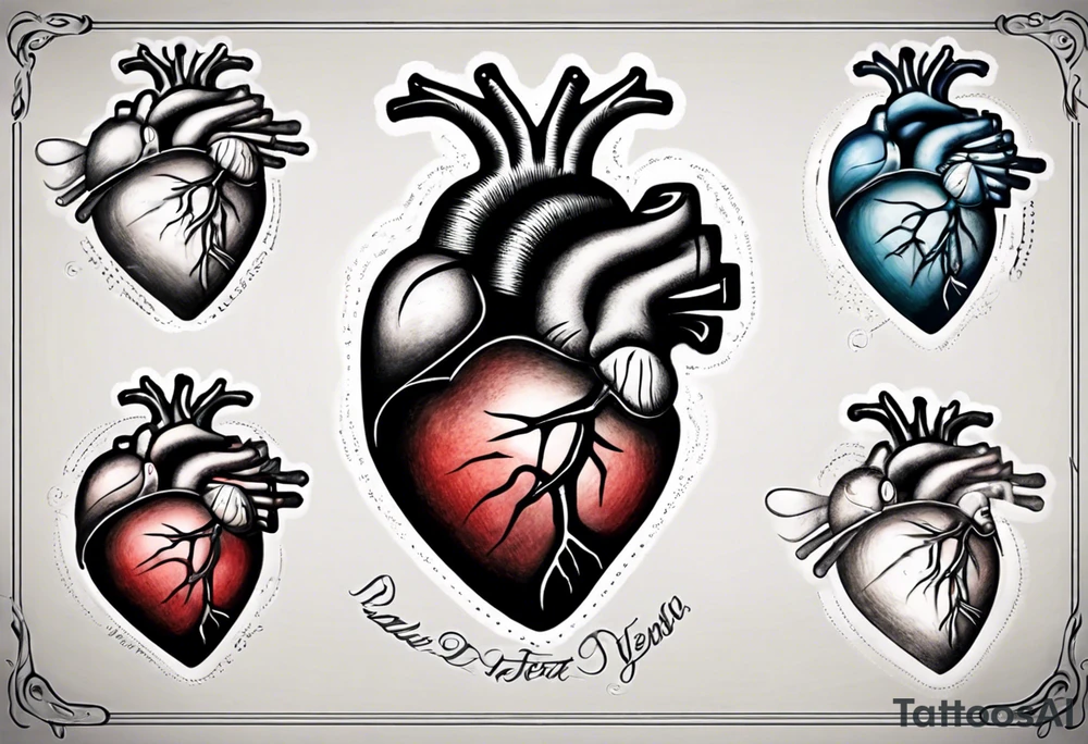 Real heart with labelling of important parts tattoo idea