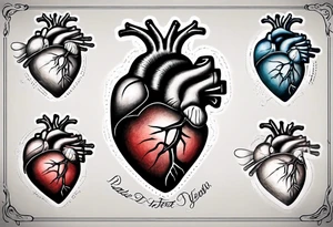 Real heart with labelling of important parts tattoo idea