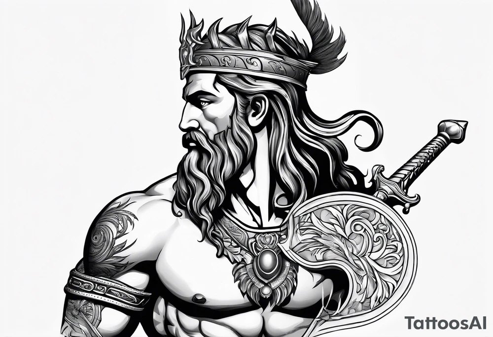 Poseidon side face profile and trident tattoo idea