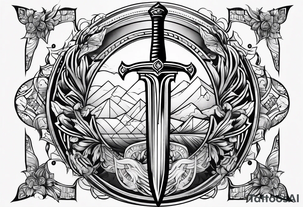 Sword with Libra scale as handle tattoo idea