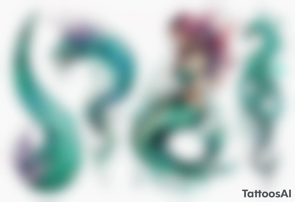 a mermaid serpent hybrid with turquoise scales by the ocean tattoo idea