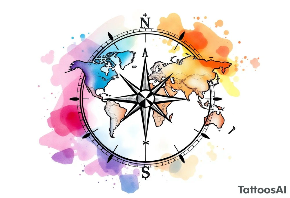 compass with world map tattoo idea