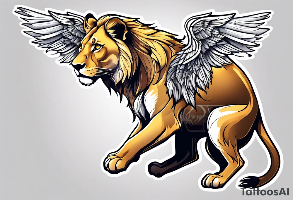 Lioness with wings profile tattoo idea