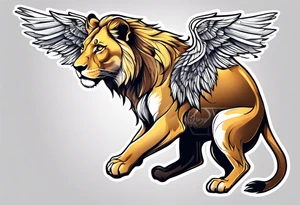 Lioness with wings profile tattoo idea