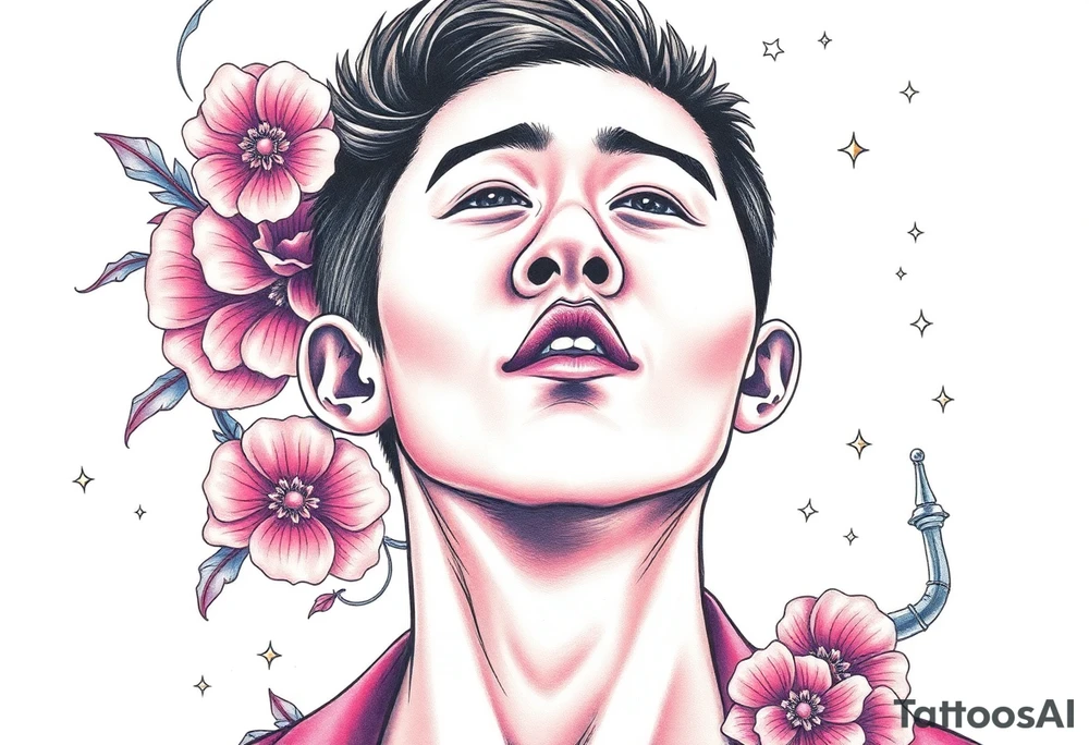 Handsome Asian young guy is under the spell tattoo idea