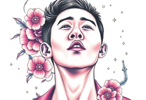 Handsome Asian young guy is under the spell tattoo idea