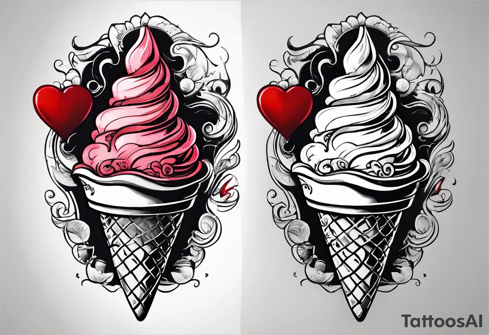 small ice cream cone with small red heart on it somewhere while representing Paris tattoo idea small ice cream cone with small red heart on it somewhere while representing Paris tattoo idea