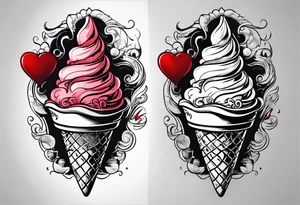 small ice cream cone with small red heart on it somewhere while representing Paris tattoo idea