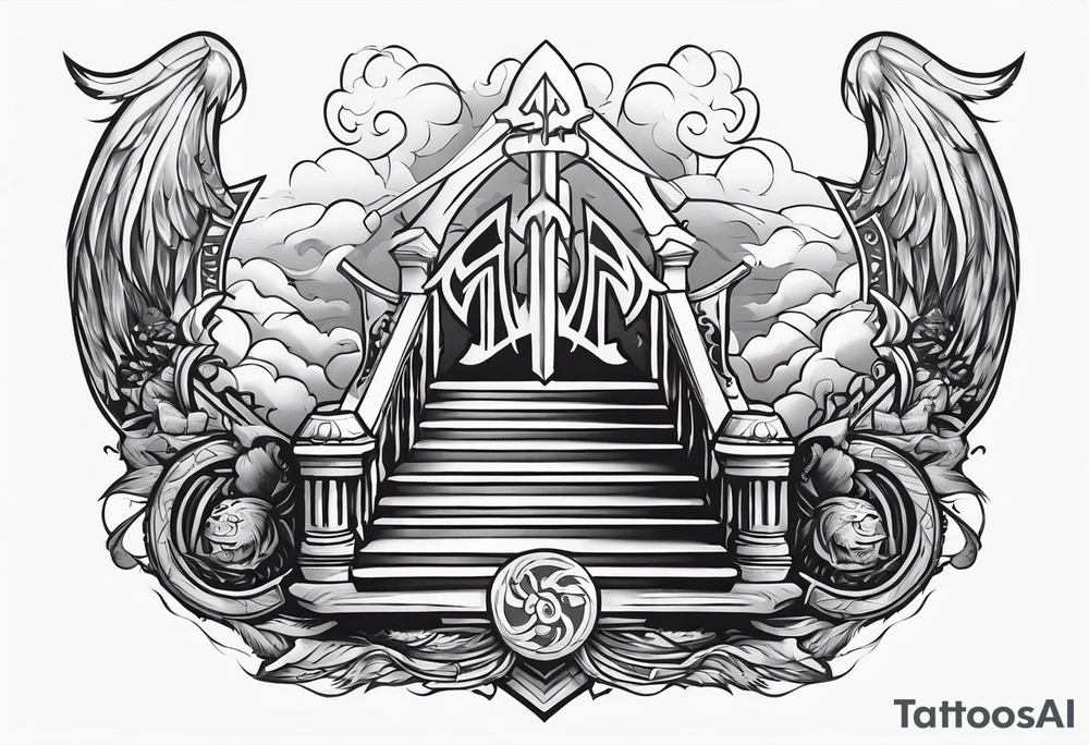 Valhalla sword shield axe
stairs mist tattoo idea