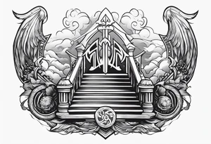 Valhalla sword shield axe 
stairs mist tattoo idea