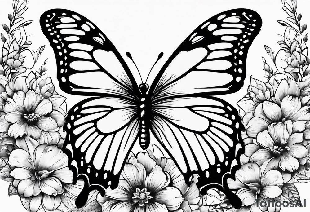 Paw prints, flowers, butterfly tattoo idea