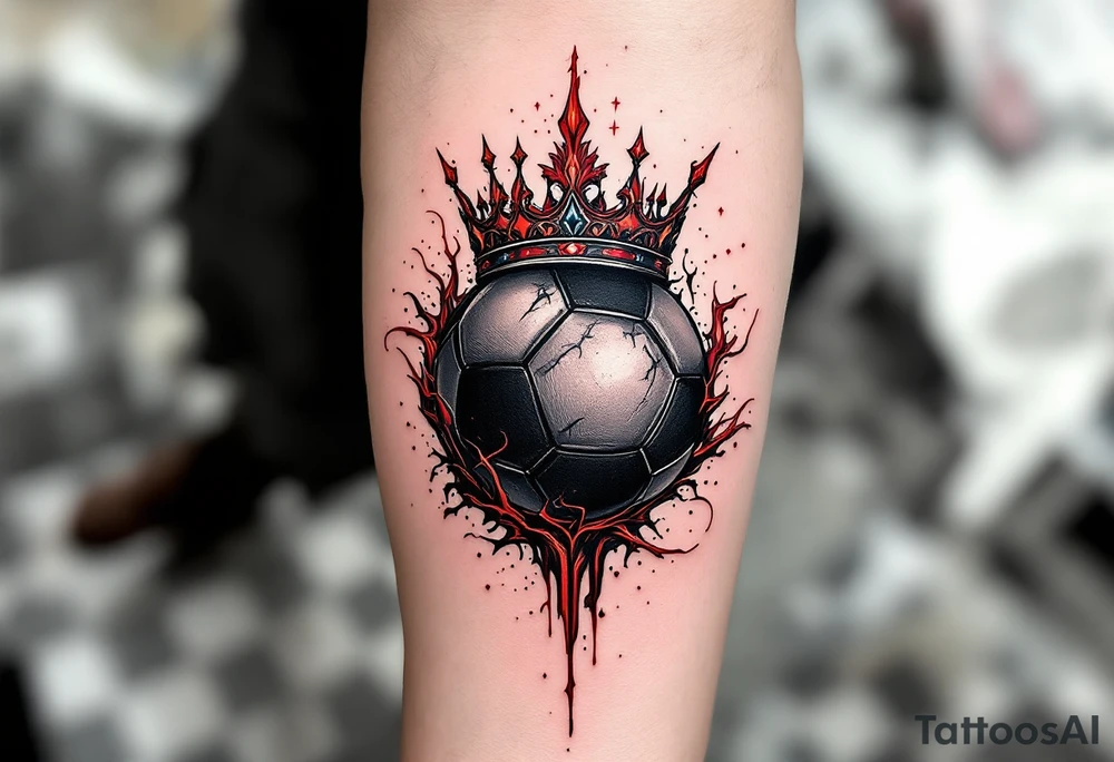 A black ball with a Slavia-red crown hovering above it like a king of the pitch. tattoo idea