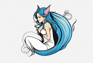 A fairy with a tail inspired by the logo of the show called Fairy Tail in a fetal position leaning in tattoo idea