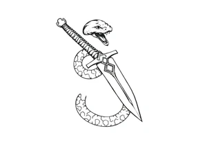 mystical snake coiled around an ancient dagger with jeweled hilt tattoo idea