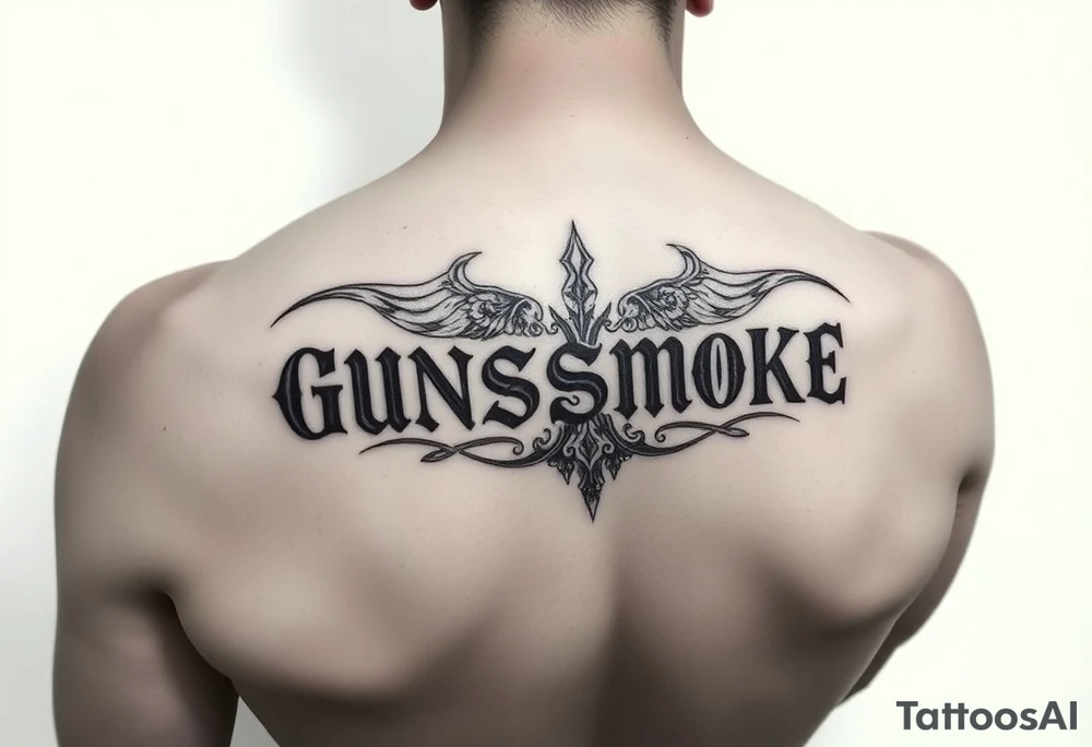 tat that says gunsmokesolo tattoo idea