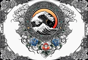 full sleeve. japanese wave mixed in celtic tribal patterns equally. tattoo idea