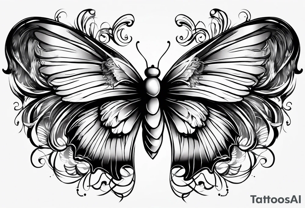 Angel wings and butterfly with your wings were ready but my heart was mot tattoo idea
