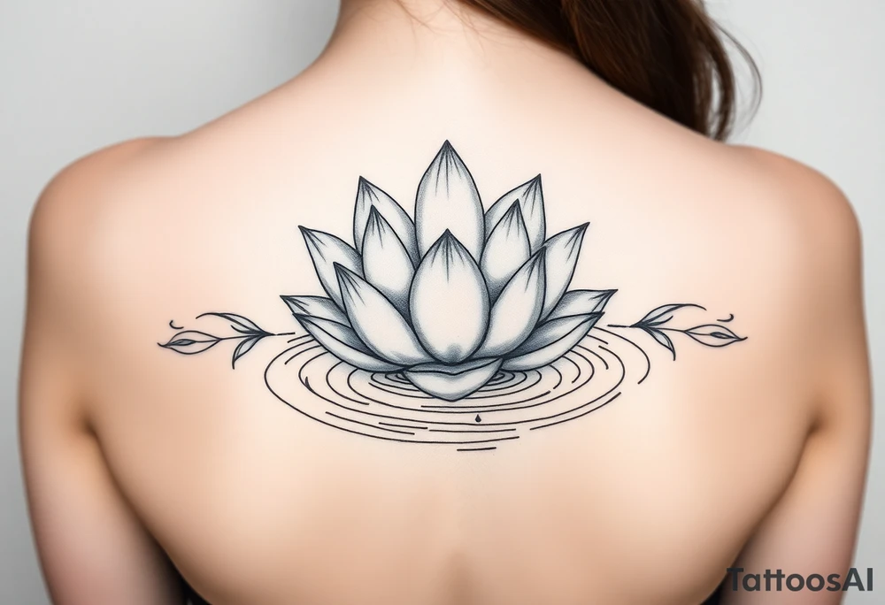 serene lotus flower emerging from sacred waters with ripples tattoo idea