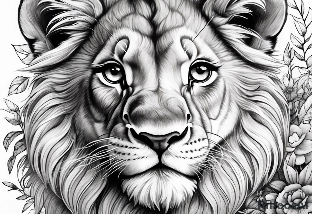 Super cute cartoon lion cub tattoo idea
