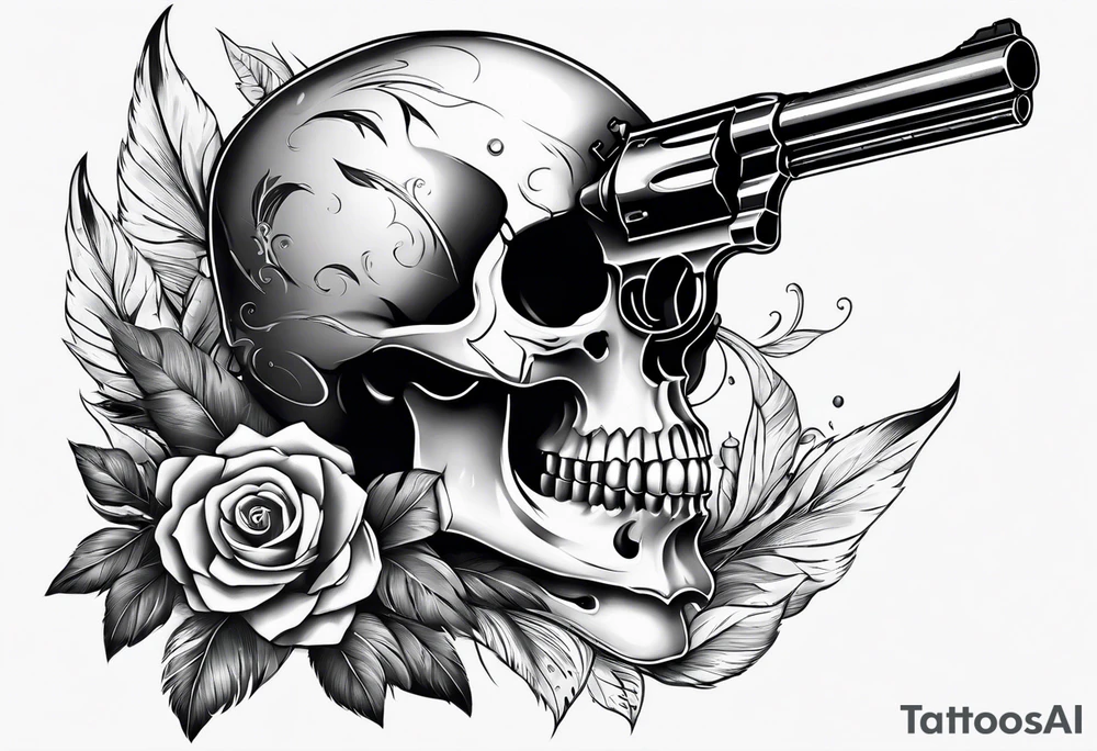 Skull with gun pointed to it tattoo idea
